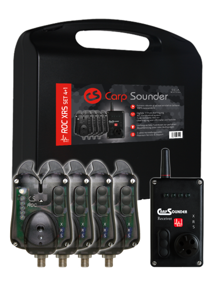 Carp Sounder ROC XRS ACC Set - 4 Bissanzeiger Neon Black + Receiver XRS ACC + Transportkoffer